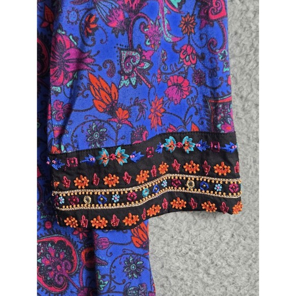 Soft Surroundings Top Womens M Blue Tamuri Embroidered Beaded Tunic Boho Hippie - Picture 5 of 11